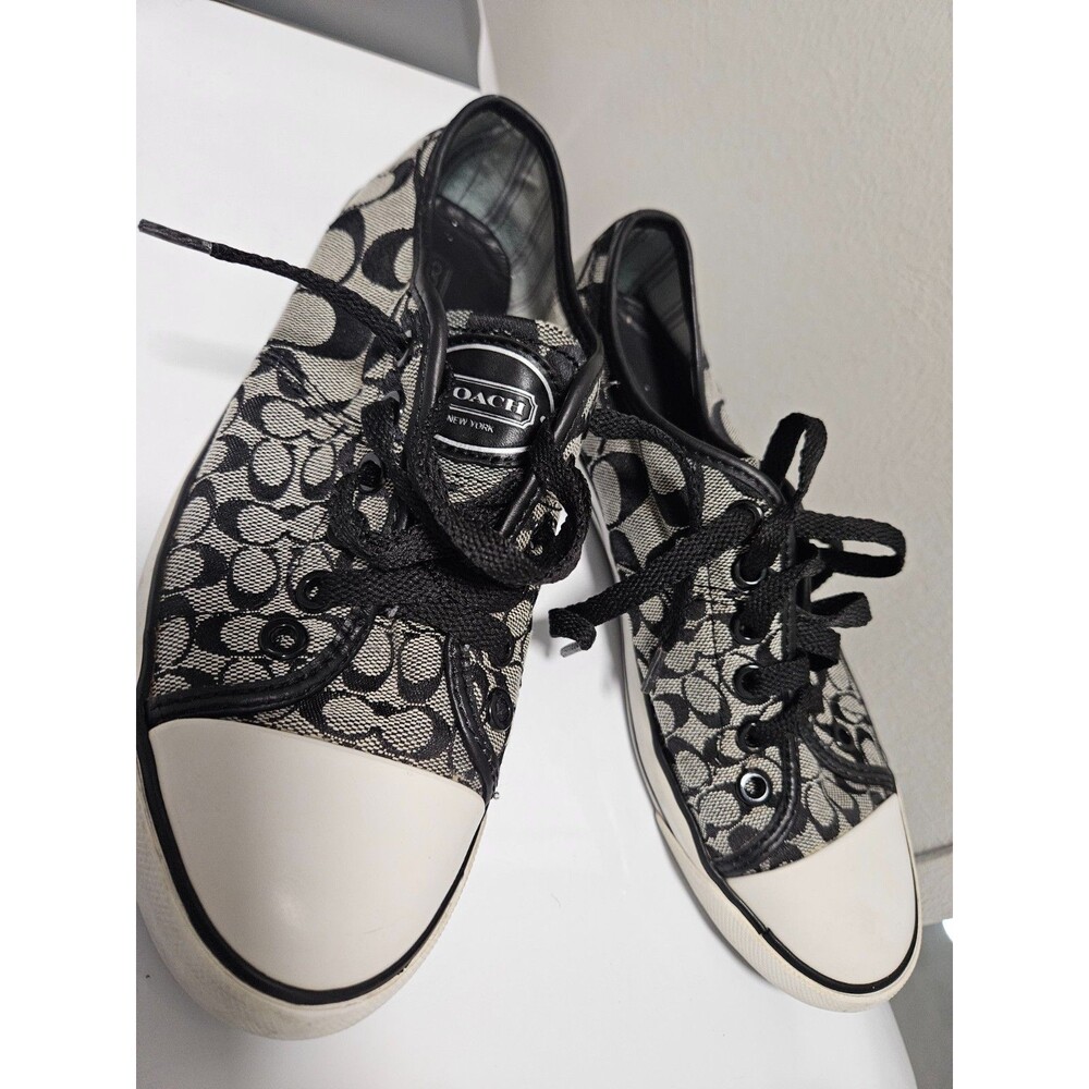 Women COACH BARRETT SIZE 7 B Gray Black Canvas & Patent Leather Sneakers Shoes - Picture 5 of 5